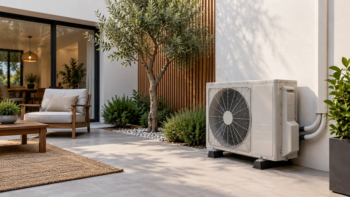 Espacio ventilado previsto para una unidad exterior sin bloquear el paso.