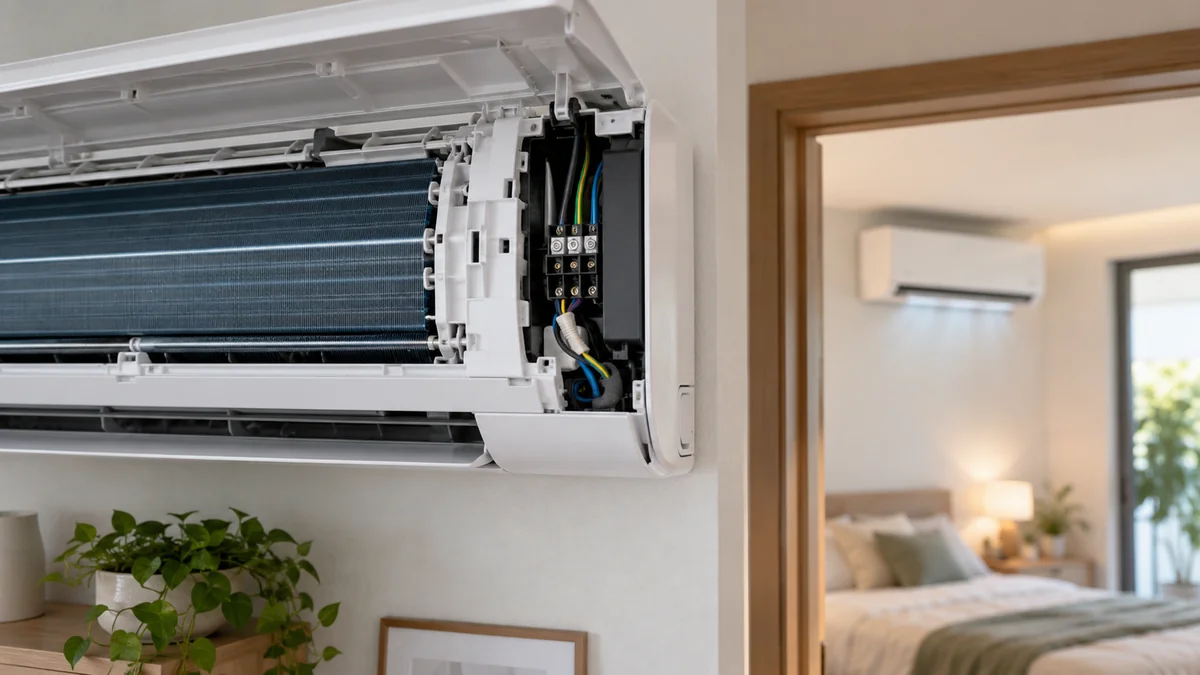 Unidad interior multisplit abierta para comparar sus conexiones con otra unidad.