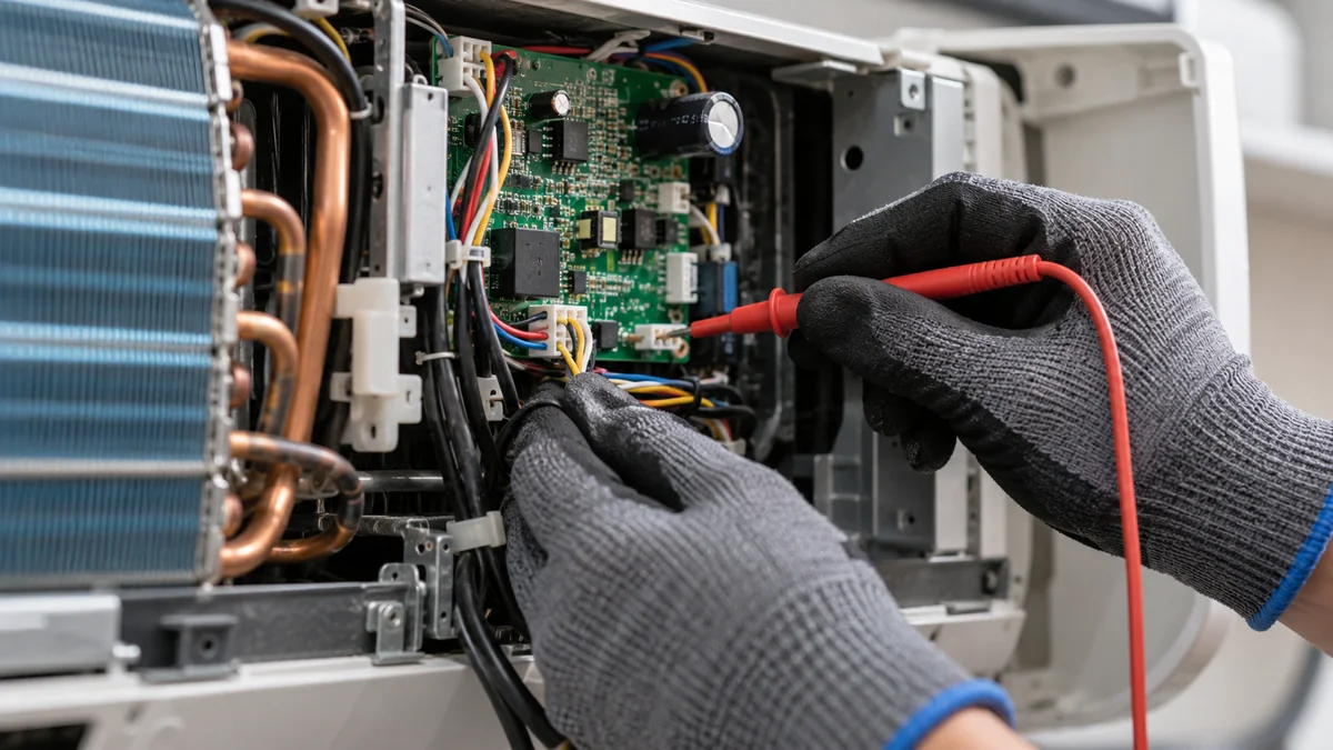 Sensor y conexiones de control de una unidad interior de climatización.