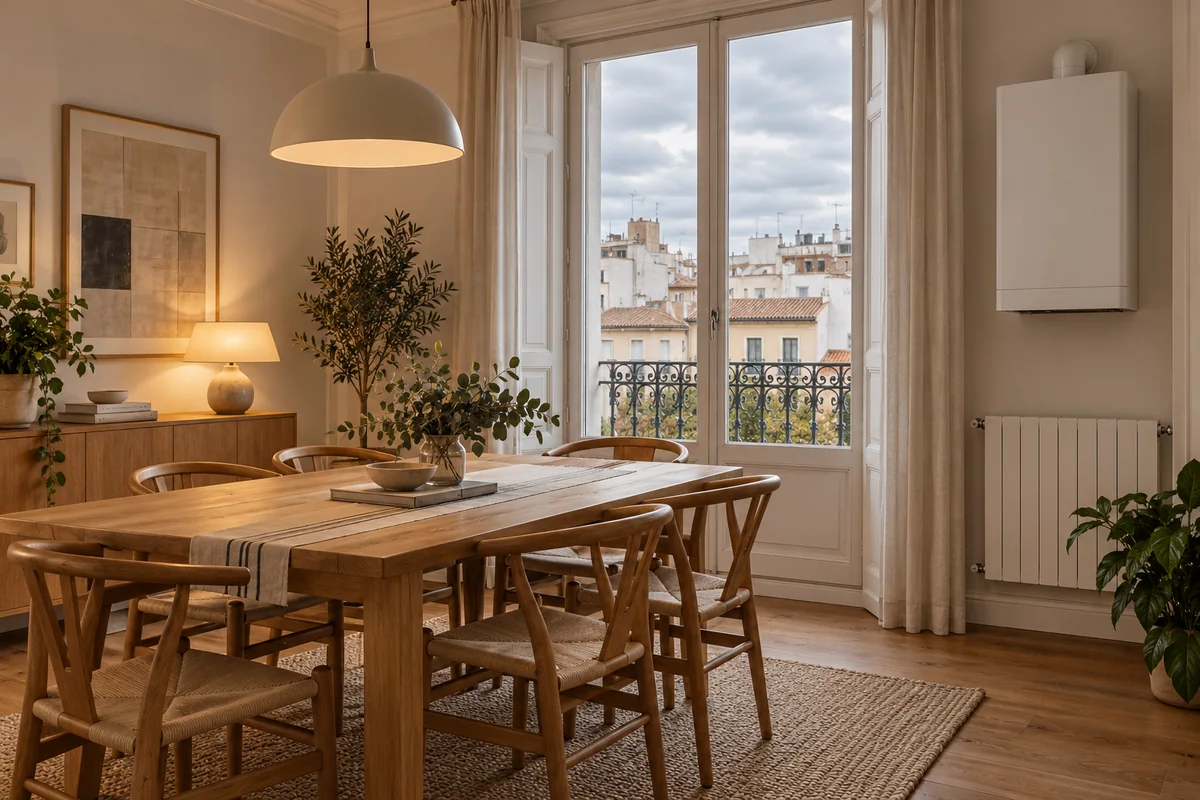 Escena ilustrativa de una vivienda con calefacción; no representa una intervención ni un modelo del fabricante.