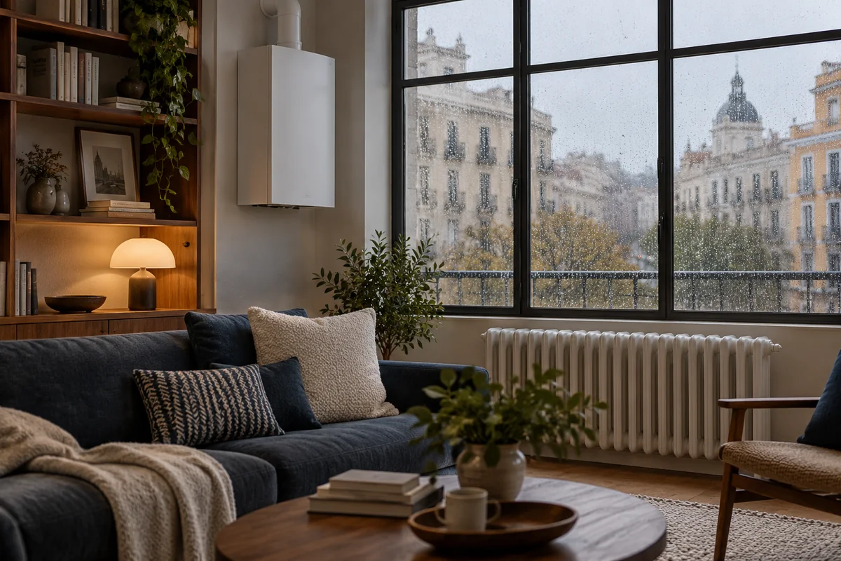 Escena ilustrativa de una vivienda con calefacción; no representa una intervención ni un modelo del fabricante.