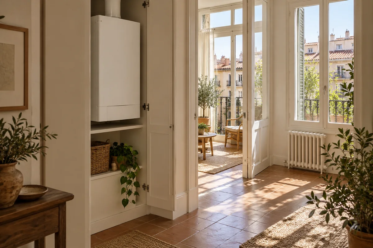 Escena ilustrativa de una vivienda con calefacción; no representa una intervención ni un modelo del fabricante.