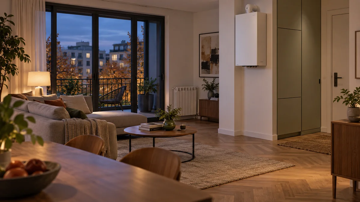 Escena ilustrativa de una vivienda con calefacción; no representa una intervención ni un modelo del fabricante.