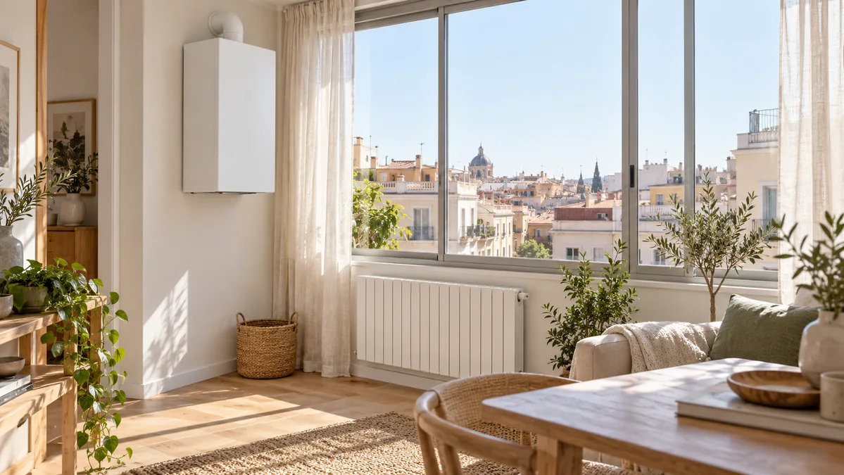 Escena ilustrativa de una vivienda con calefacción; no representa una intervención ni un modelo del fabricante.