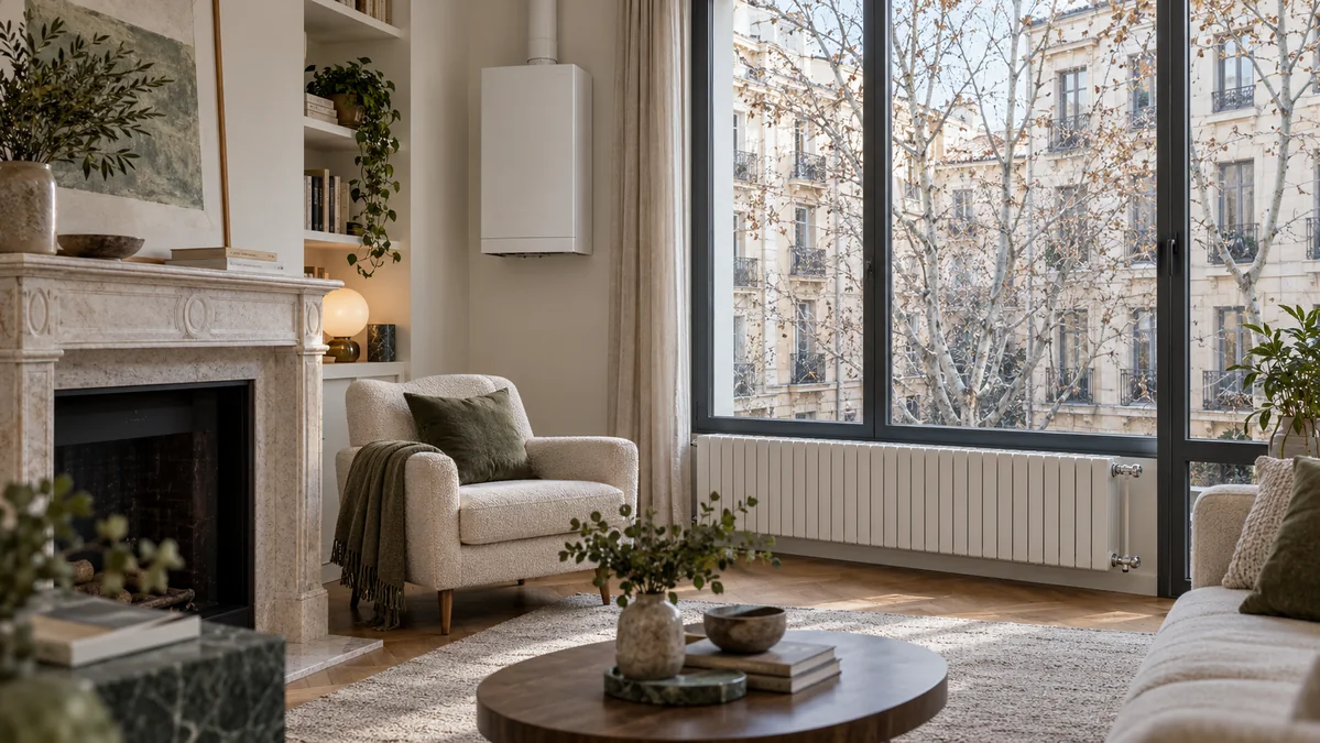 Escena ilustrativa de una vivienda con calefacción; no representa una intervención ni un modelo del fabricante.