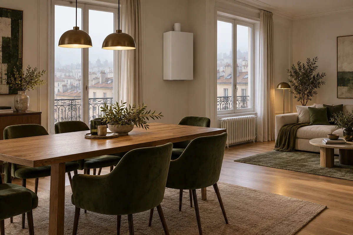 Escena ilustrativa de una vivienda con calefacción; no representa una intervención ni un modelo del fabricante.