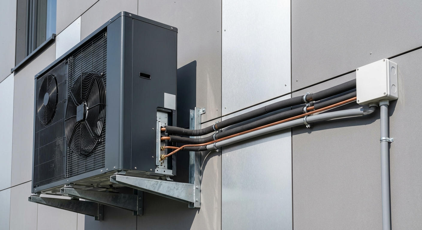 Instalación profesional de unidad exterior de bomba de calor aerotérmica