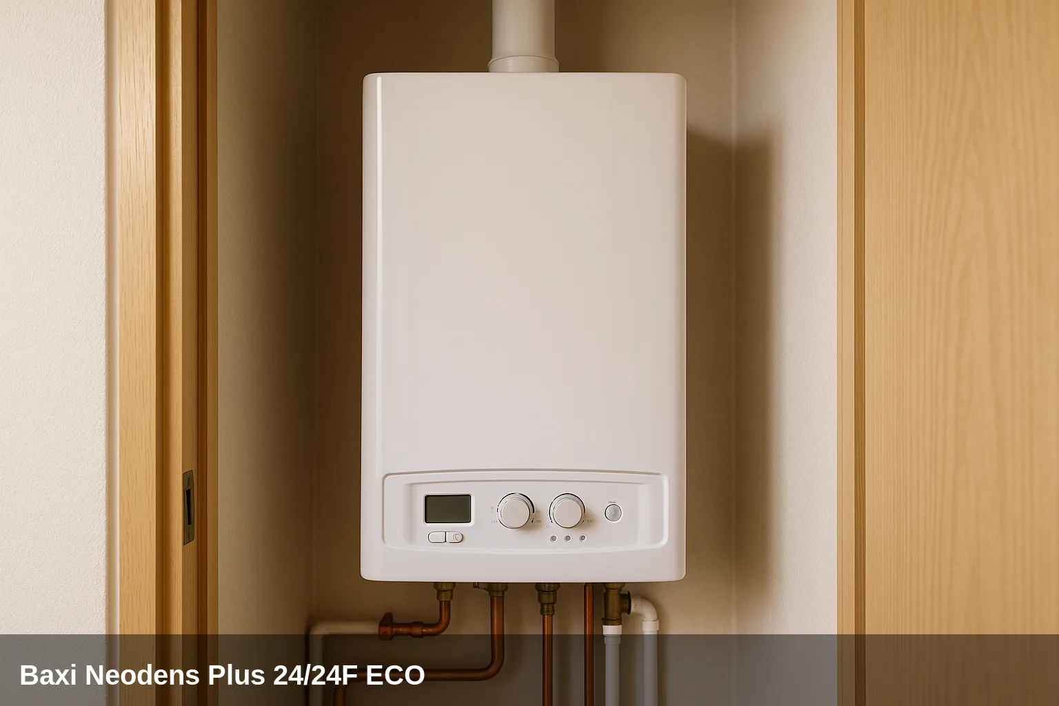 Caldaia Baxi Neodens Plus 24/24F ECO en un armario de pasillo.