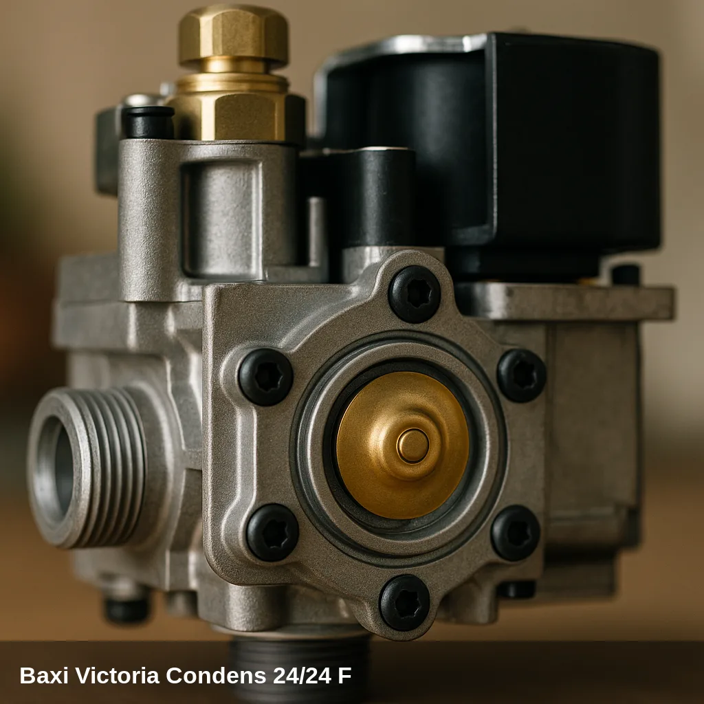 Primer plano de la valvola gas de la caldaia Baxi Victoria Condens 24/24 F.
