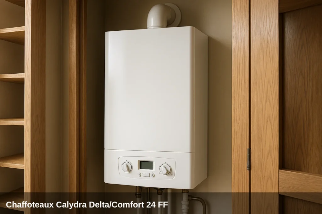 Chaffoteaux Calydra Delta/Comfort 24 FF boiler in a hallway cabinet