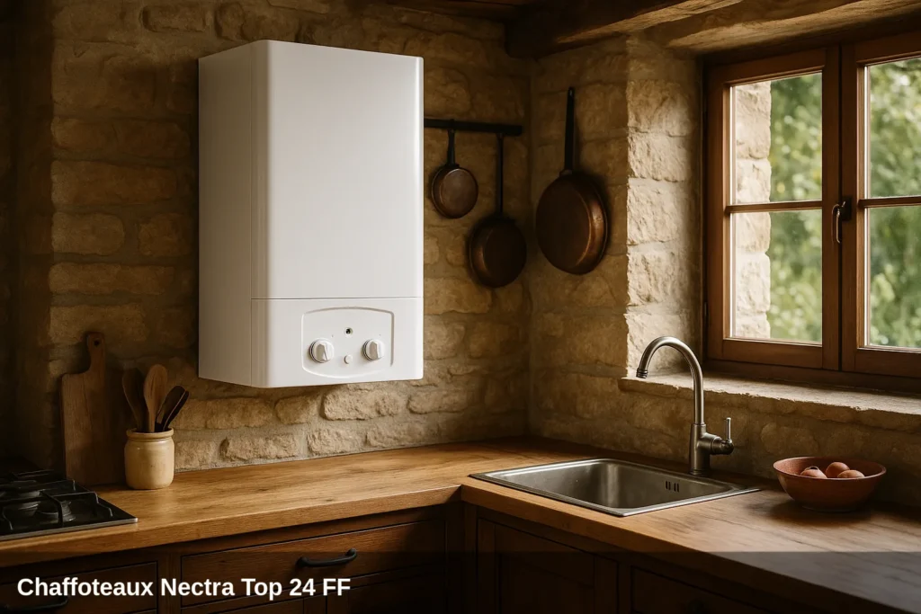 Chaffoteaux Nectra Top 24 FF boiler in a rustic kitchen.