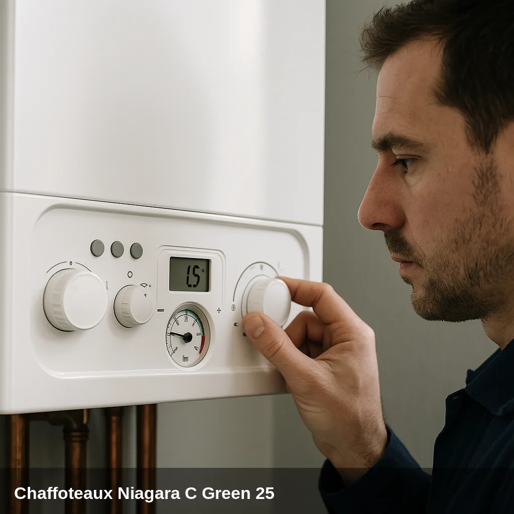 Tecnico ajustando pressione en la caldaia Chaffoteaux Niagara C Green 25