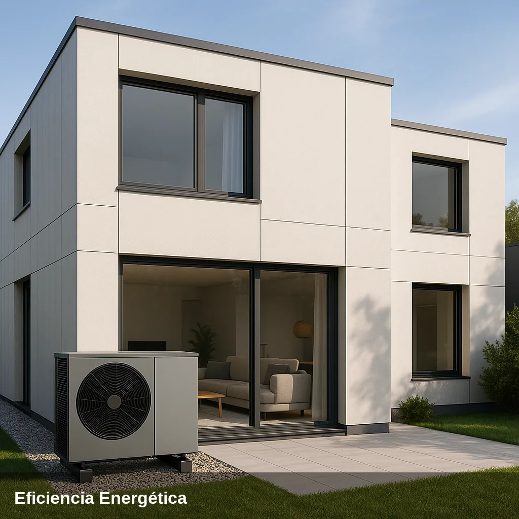 Hogar moderno con un sistema de bomba de calor eficiente.