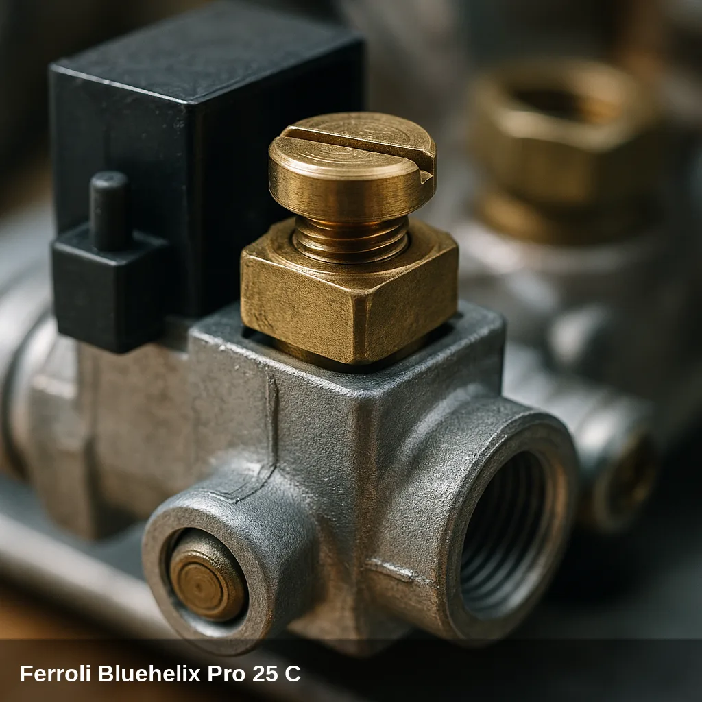 Primer plano de la valvola gas de la Ferroli Bluehelix Pro 25 C.