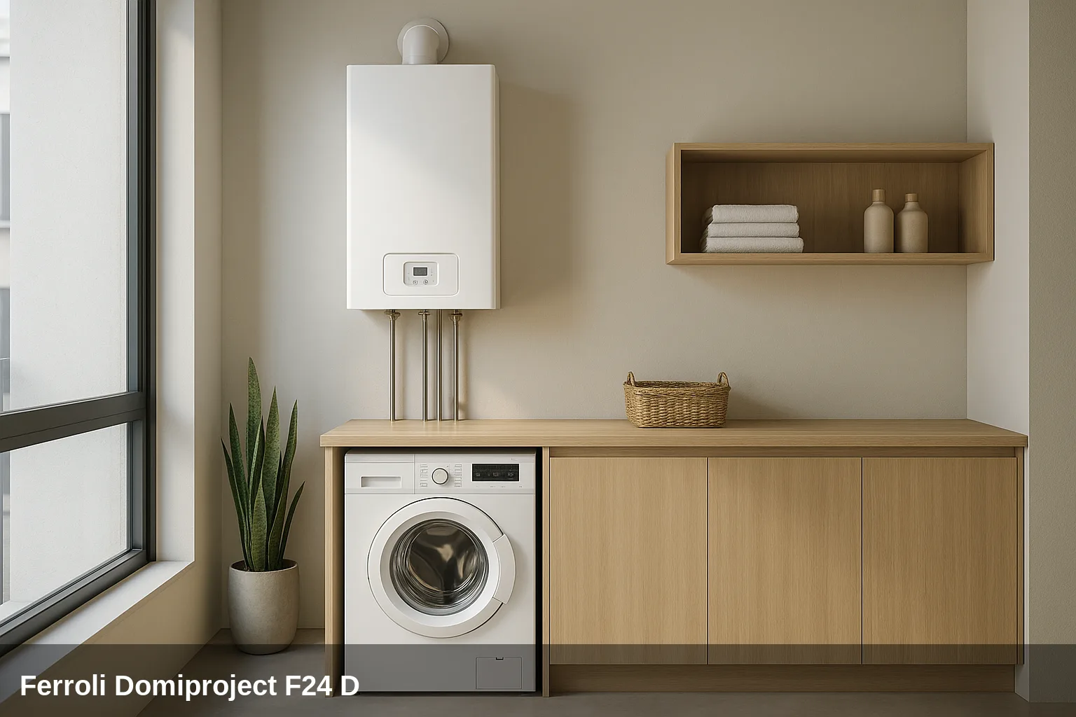 Heizkessel Ferroli Domiproject F24 D en área de servicios moderna.