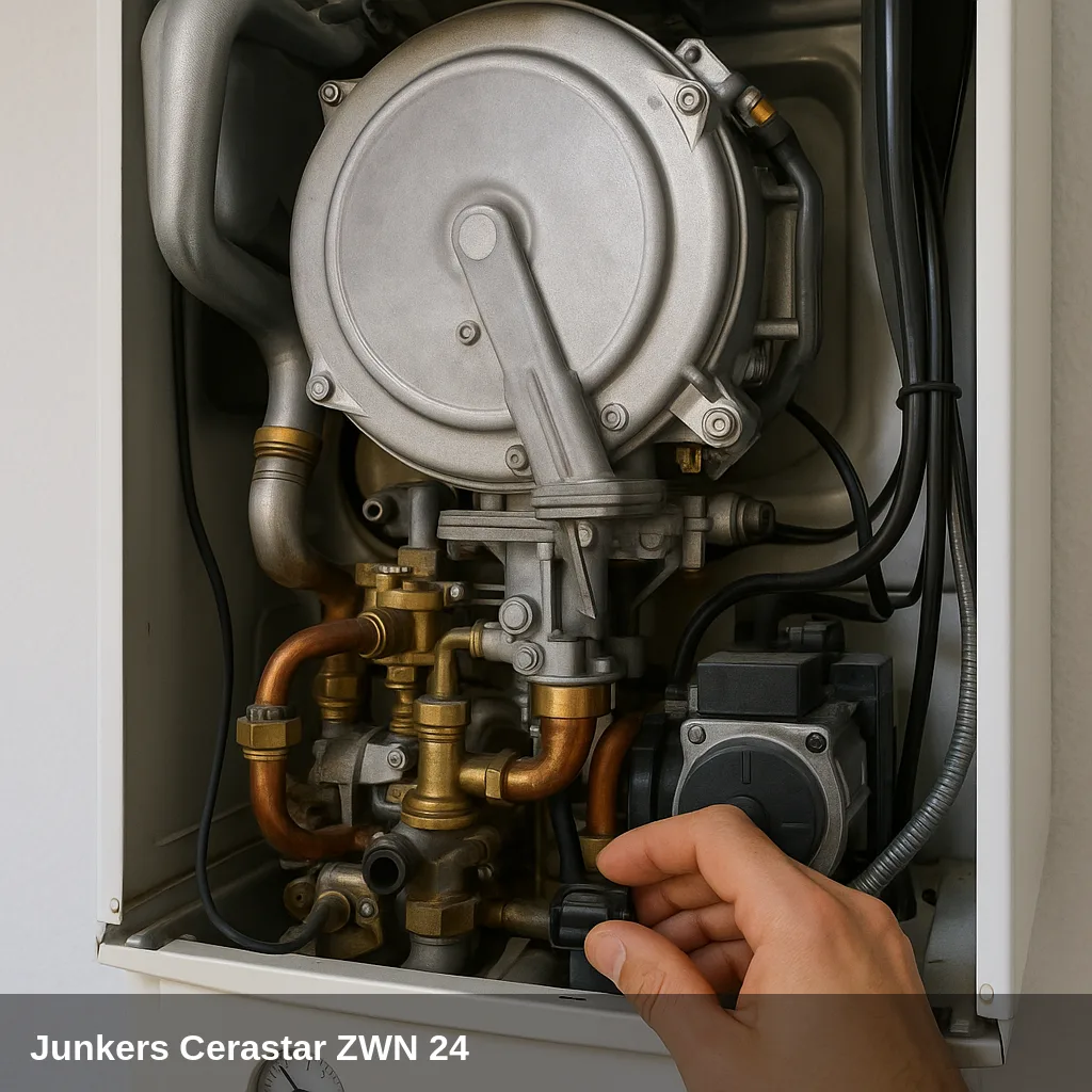 Tecnico diagnosticando la caldaia Junkers Cerastar ZWN 24.