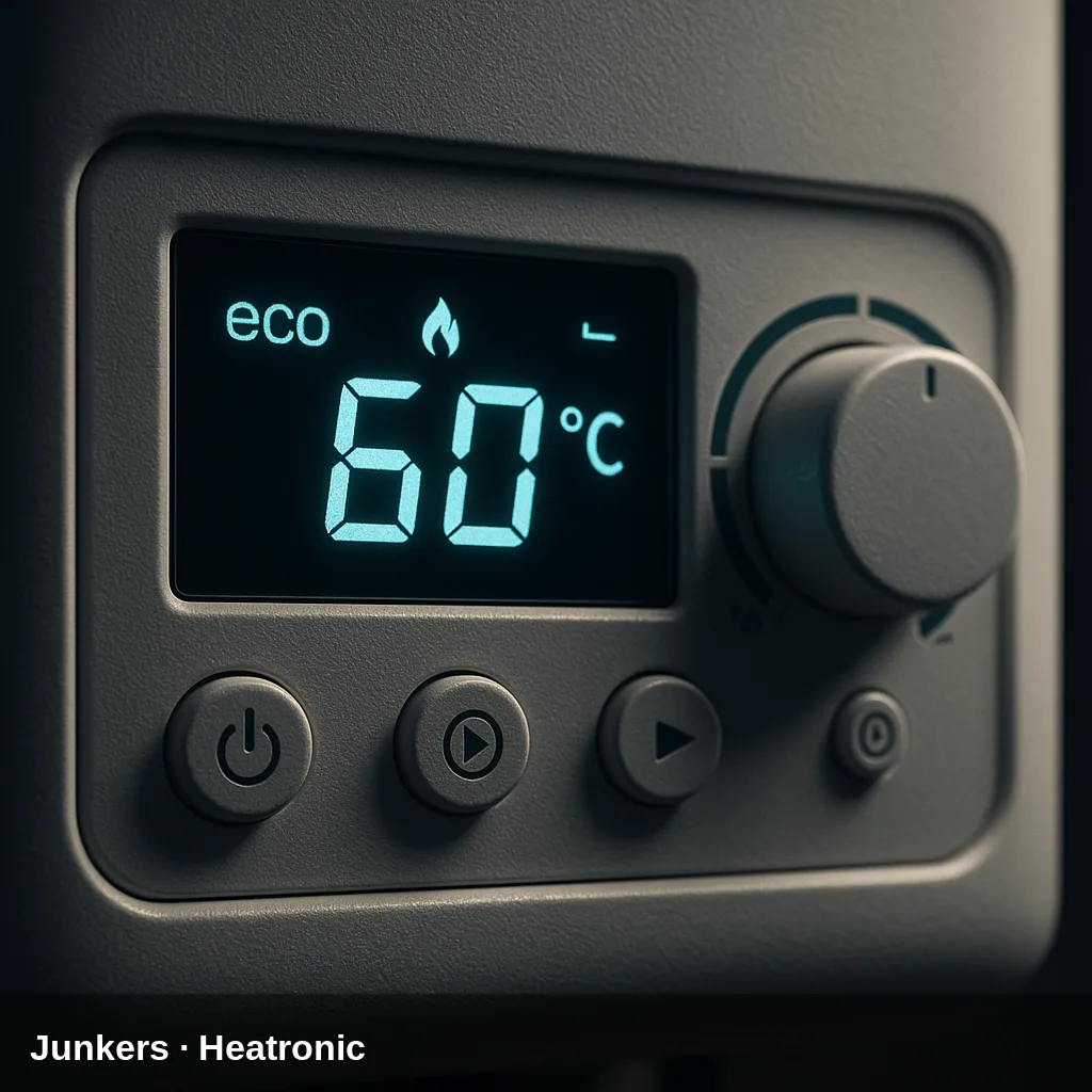 Display della Junkers Bosch Eurosmart ZWA 24-1 con il sistema Heatronic che mostra un codice di errore