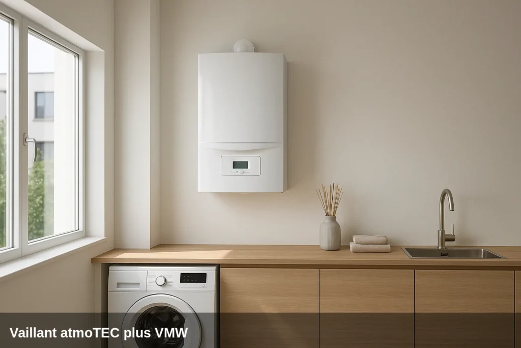 Vaillant atmoTEC plus VMW boiler in a modern service area.