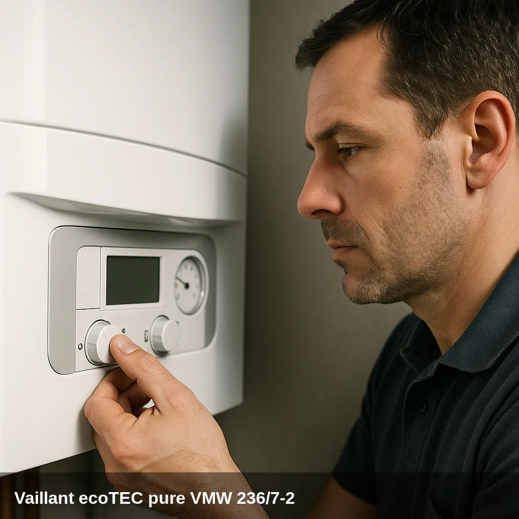 Tecnico ajustando la caldaia Vaillant ecoTEC pure VMW 236/7-2