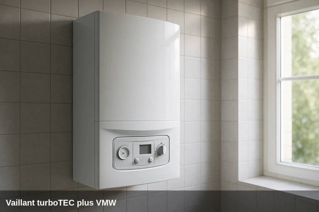 Caldera Vaillant turboTEC plus VMW en baño con azulejos.
