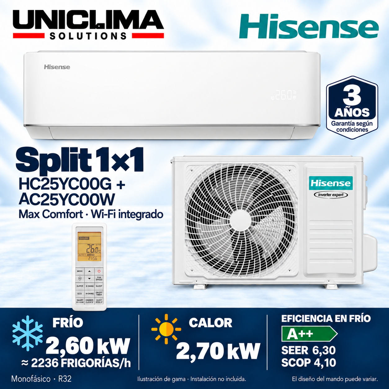 Hisense Max Comfort HC25YC00G + AC25YC00W, 2.236 KÜHLUNG/h — Uniclima