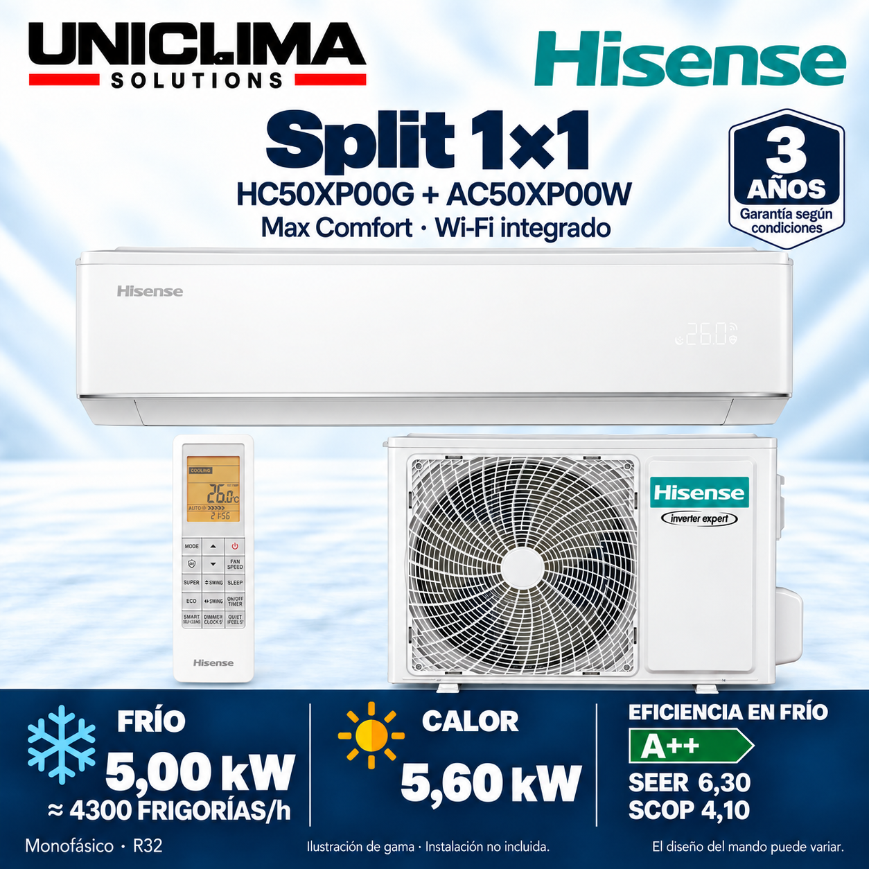 Hisense Max Comfort HC50XP00G + AC50XP00W, 4.300 KÜHLUNG/h — Uniclima