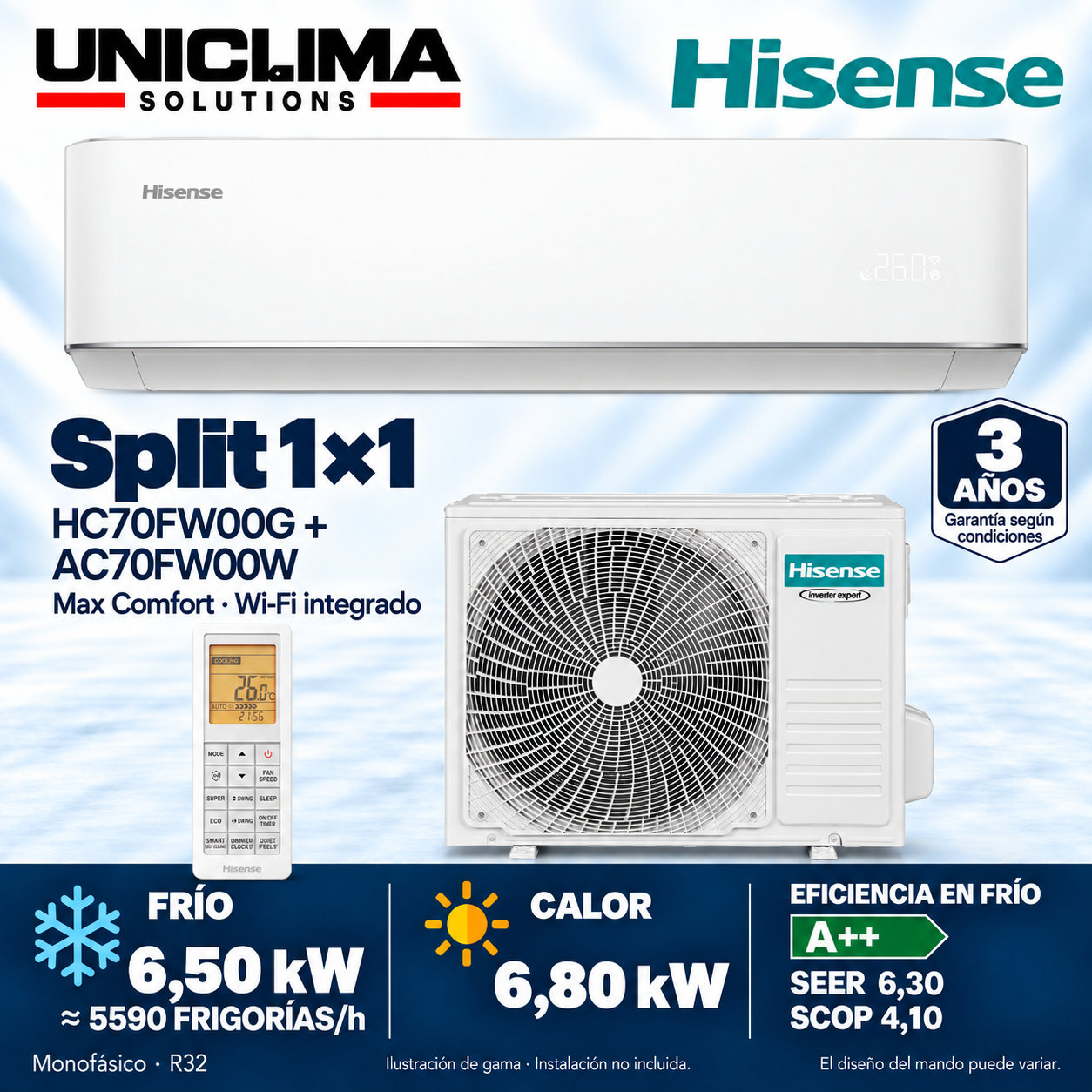 Hisense Max Comfort HC70FW00G + AC70FW00W, 5.590 KÜHLLEISTUNG/h — Uniclima