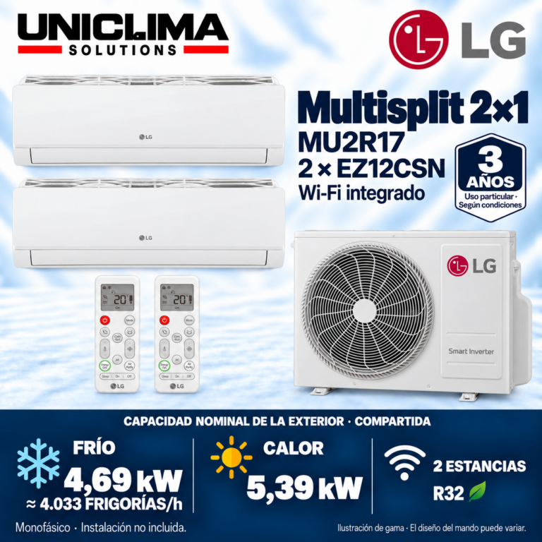 Multisplit-System 2x1 LG MU2R17 + 2 × EZ12CSN, gemeinsame Kapazität 4.033 FRIGORÍEN/h — Uniclima