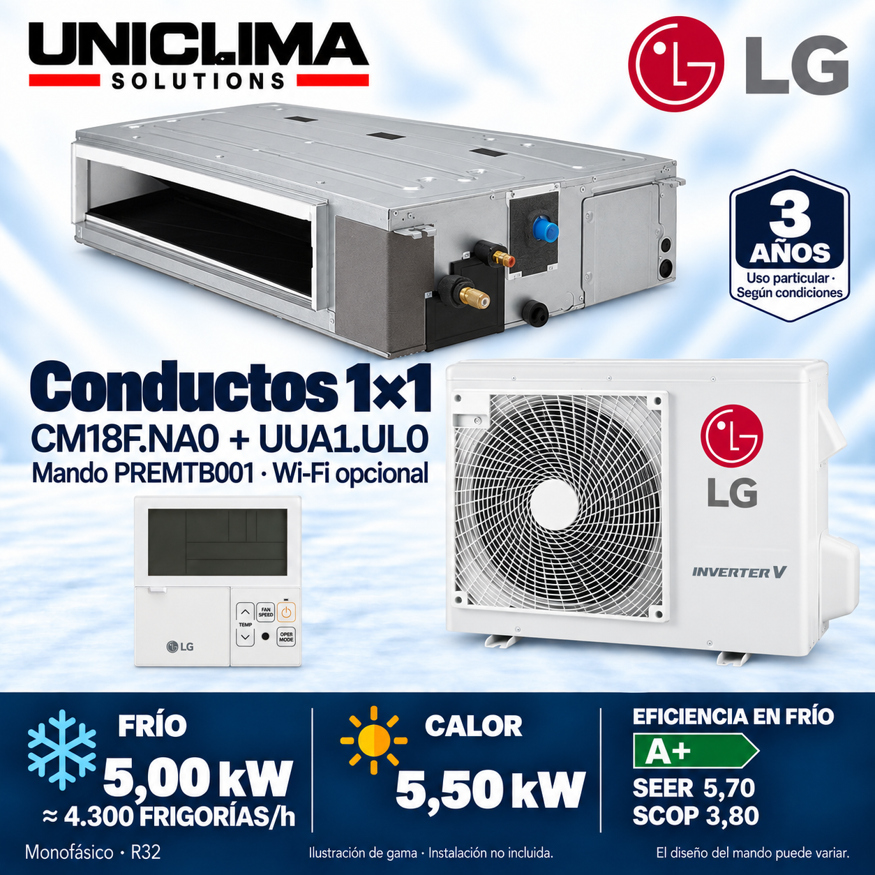 LG CM18F.NA0 + UUA1.UL0, 4.300 FRIGORÍAS/h — Uniclima