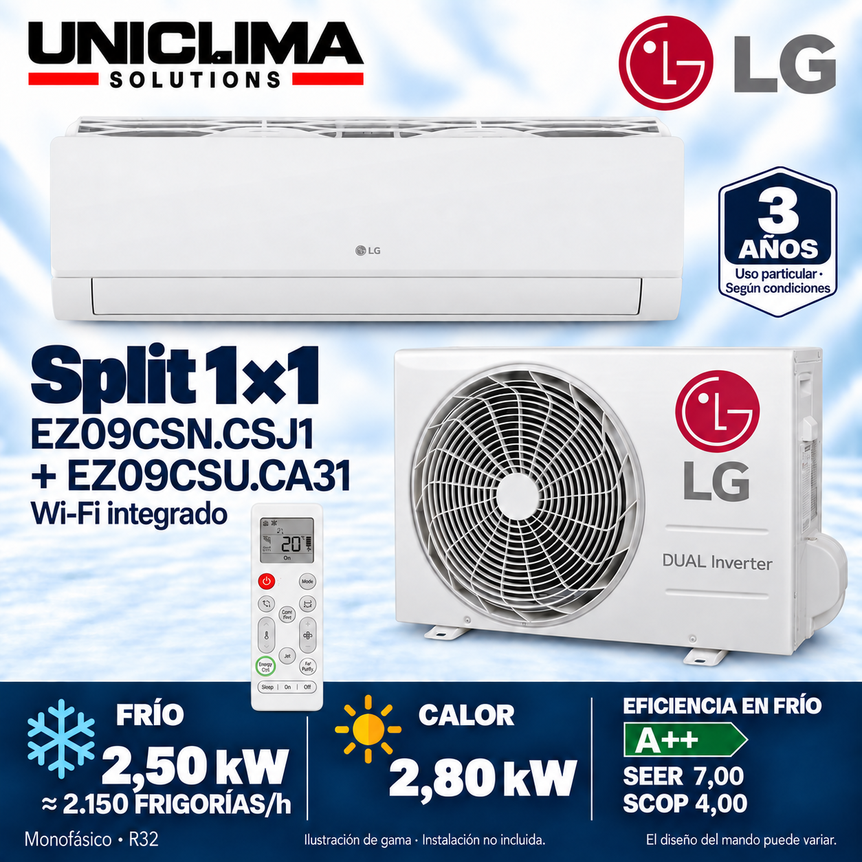 Conjunto LG EZ09CSN.CSJ1 + EZ09CSU.CA31, 2.150 FRIGORÍE/h — Uniclima