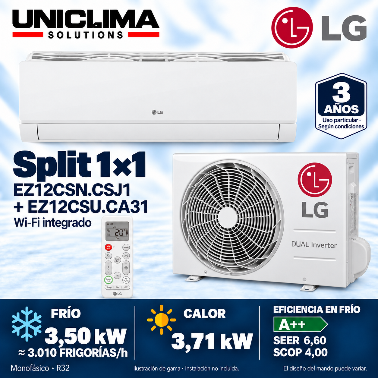 LG EZ12CSN.CSJ1 + EZ12CSU.CA31, 3.010 KÜHLLEISTUNG/h — Uniclima
