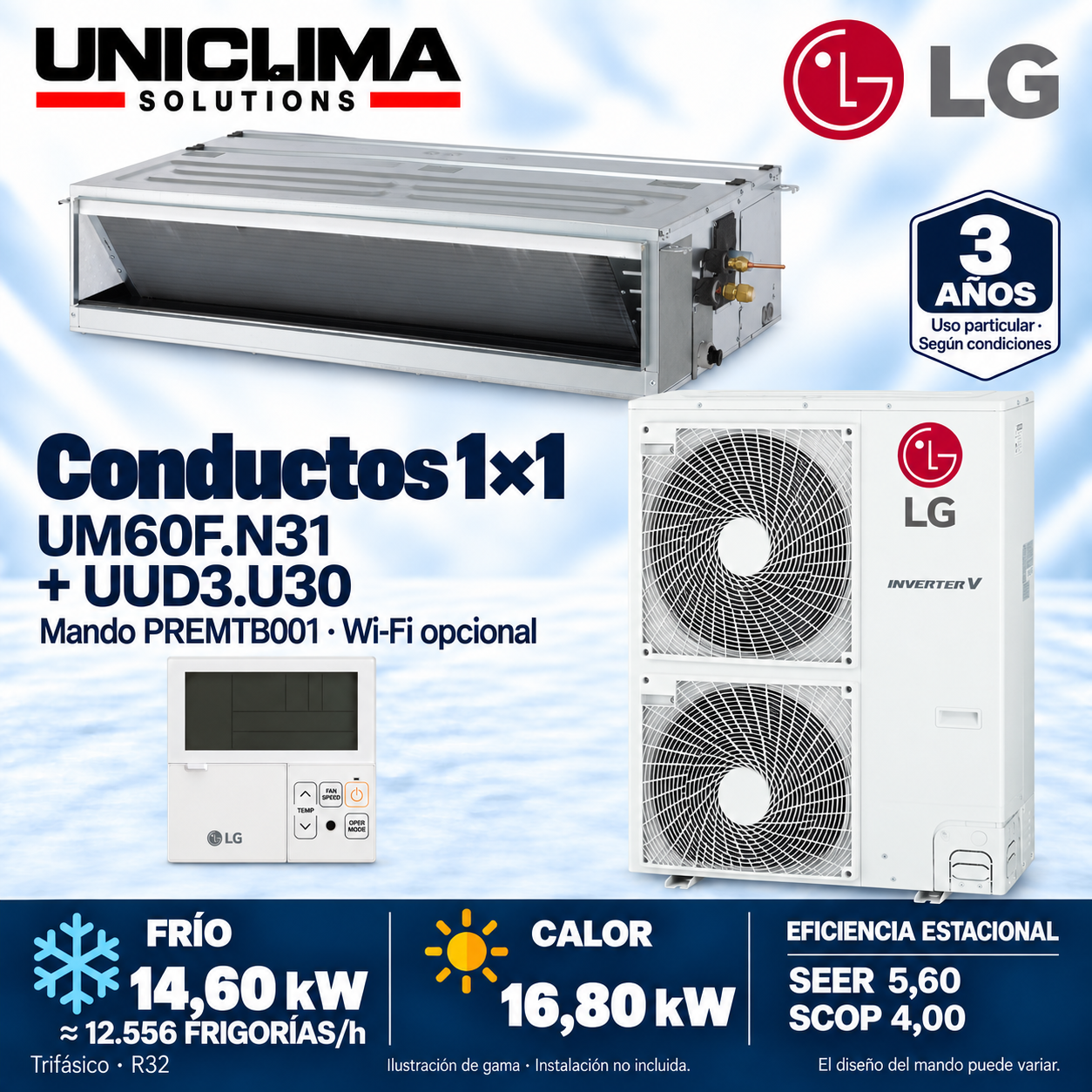 Conjunto LG UM60F.N31 + UUD3.U30, 12.556 FRIGORIE/h — Uniclima