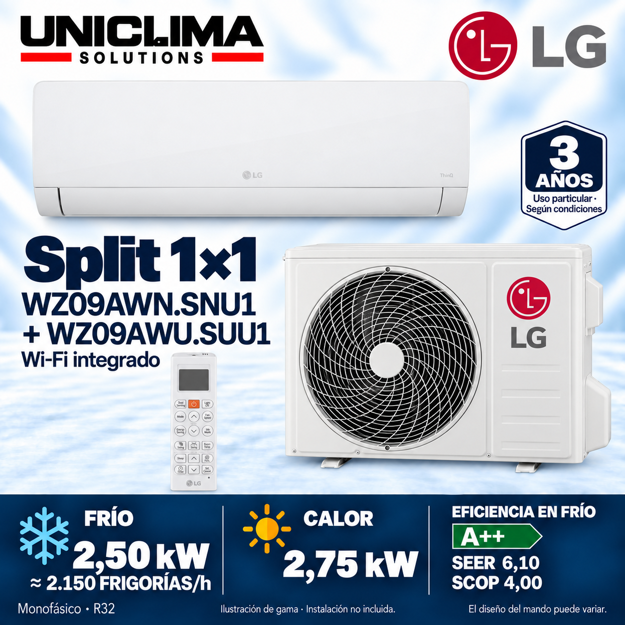 Set LG WZ09AWN.SNU1 + WZ09AWU.SUU1, 2.150 KÜHLUNG/h — Uniclima