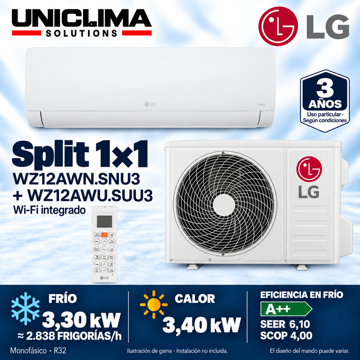 Set LG WZ12AWN.SNU3 + WZ12AWU.SUU3, 2.838 KÜHLUNG/h — Uniclima
