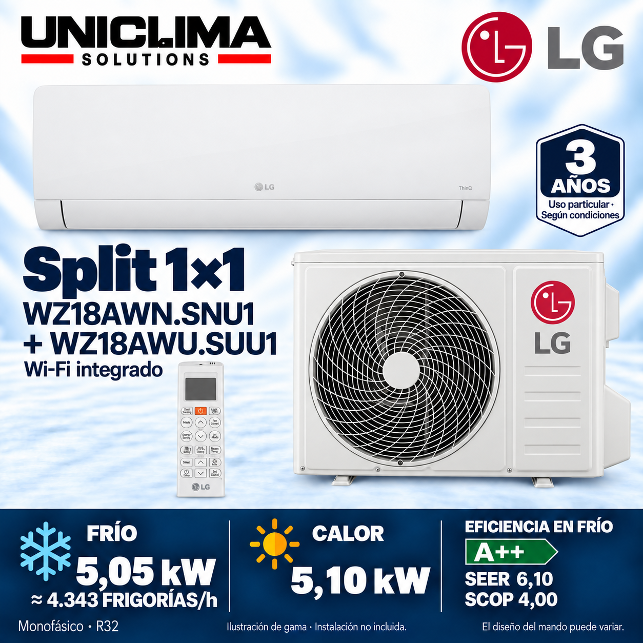 LG WZ18AWN.SNU1 + WZ18AWU.SUU1, 4.343 FRIGORIEN/h — Uniclima