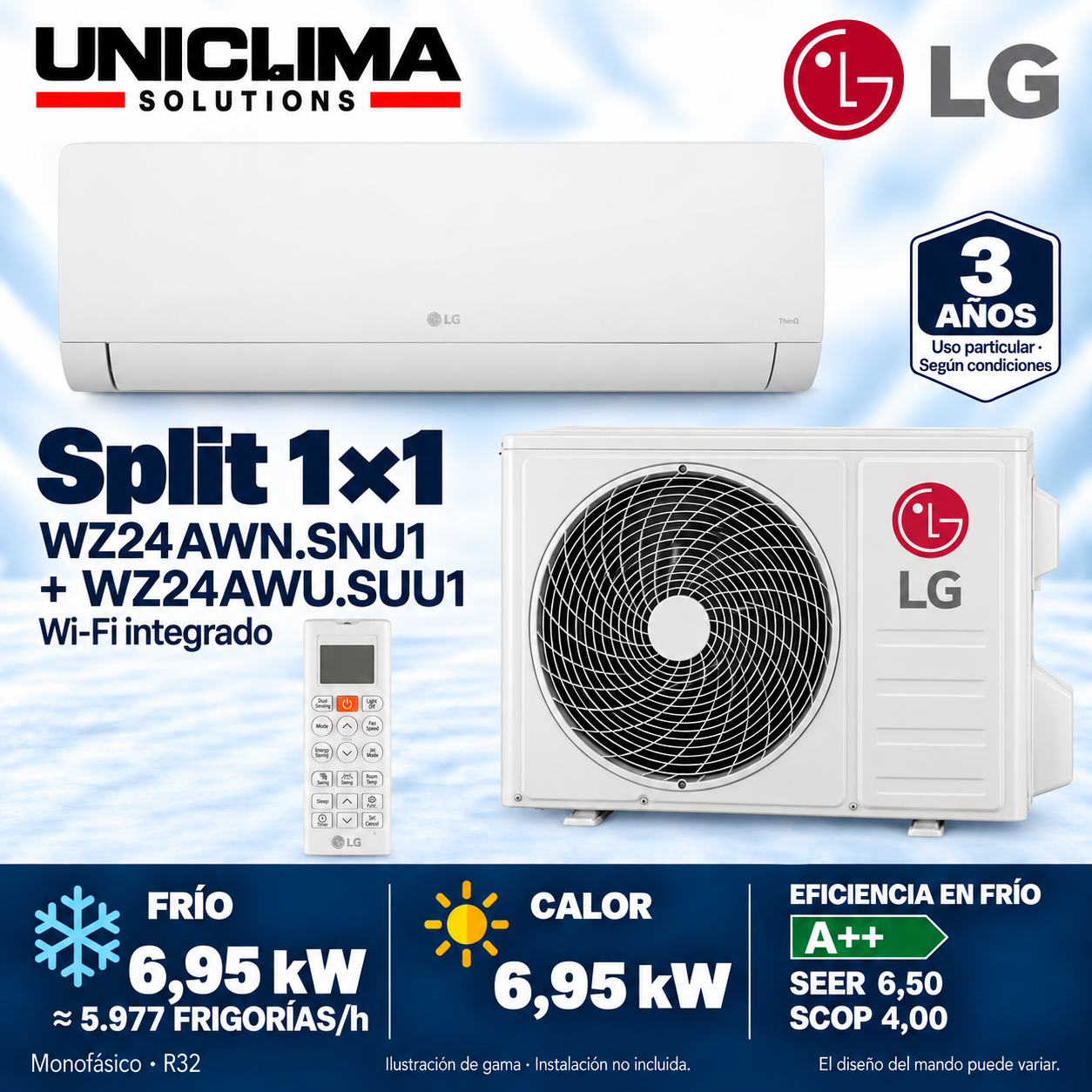 Conjunto LG WZ24AWN.SNU1 + WZ24AWU.SUU1, 5.977 FRIGORIE/h — Uniclima