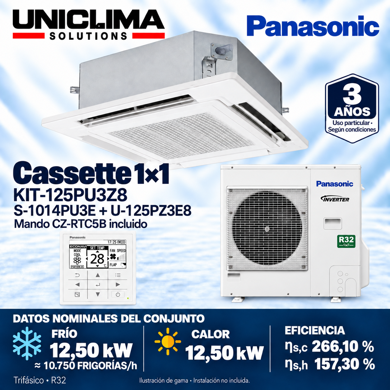 Conjunto Panasonic KIT-125PU3Z8, 10.750 FRIGORII/h — Uniclima