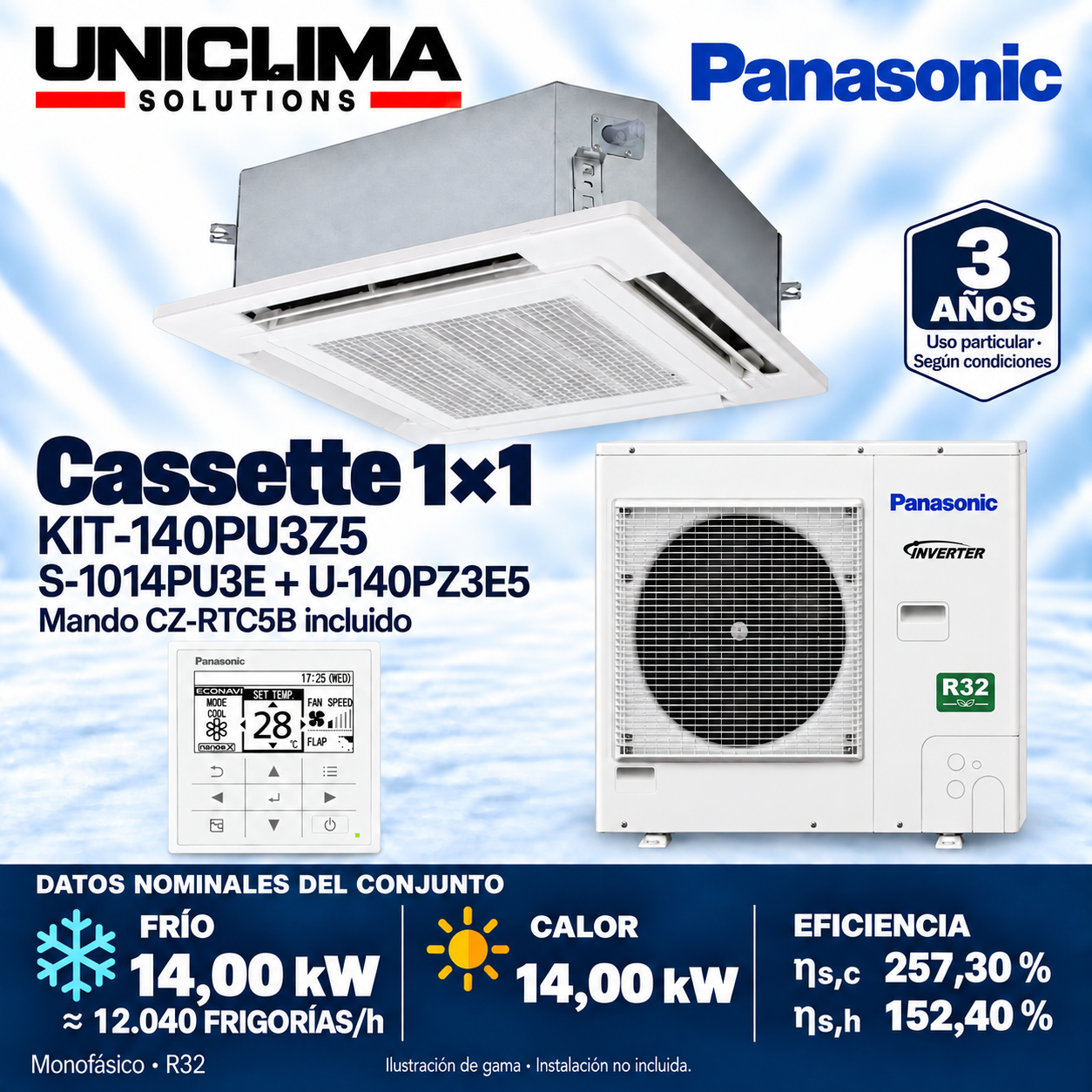 Conjunto Panasonic KIT-140PU3Z5, 12.040 FRIGORII/h — Uniclima