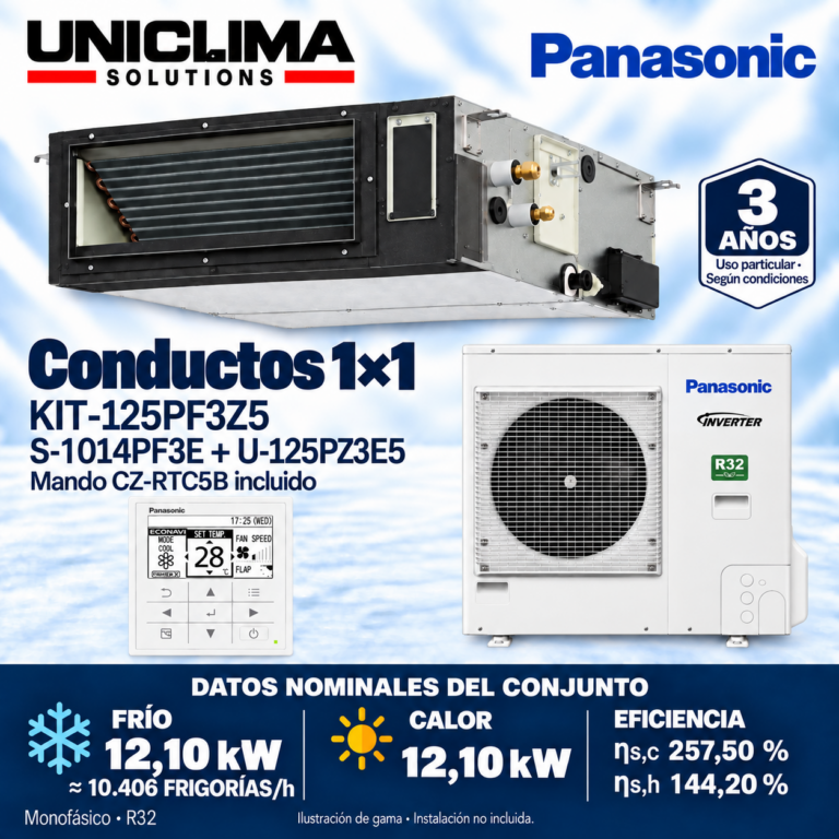 Conjunto Panasonic KIT-125PF3Z5, 10.406 FRIGORÍAS/h — Uniclima