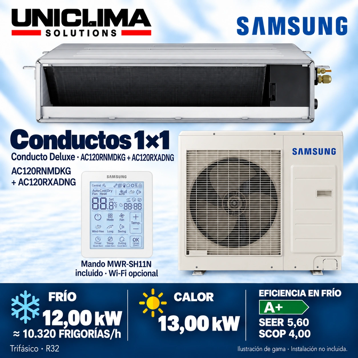 Ensemble Samsung AC120RNMDKG + AC120RXADNG, 10.320 frigorías/h — Uniclima