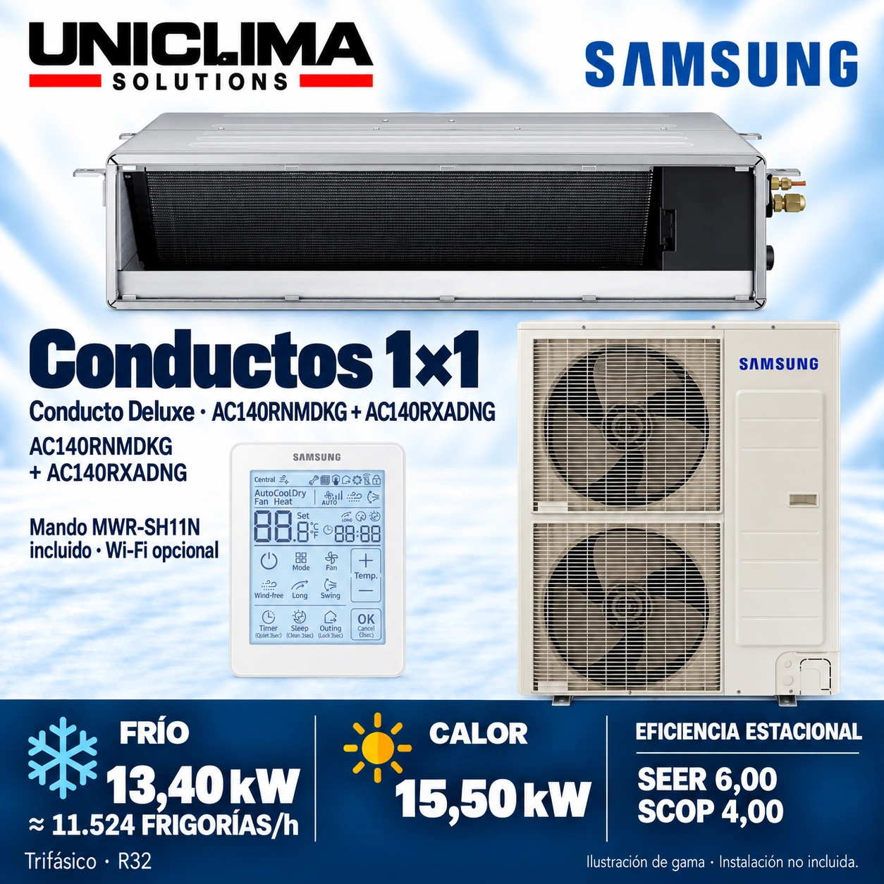 Baugruppe Samsung AC140RNMDKG + AC140RXADNG, 11.524 frigorías/h — Uniclima