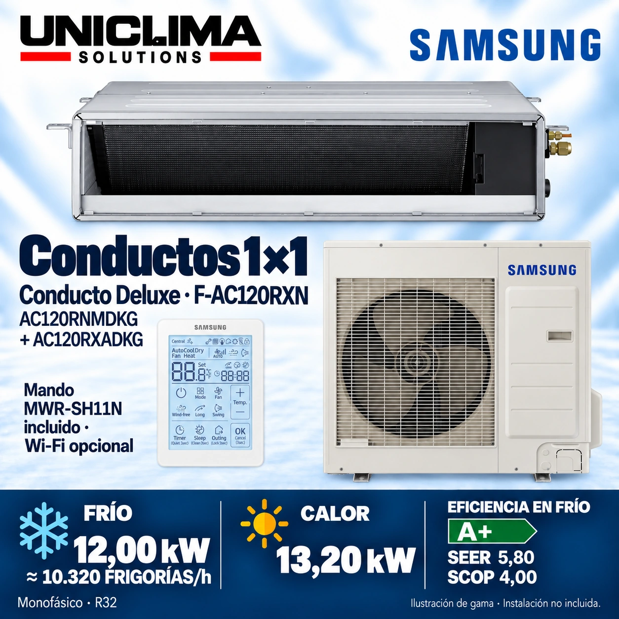 Ensemble Samsung F-AC120RXN, 10.320 frigorías/h — Uniclima