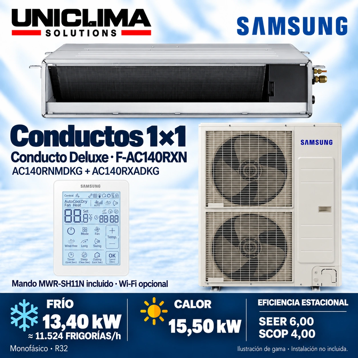 Ensemble Samsung F-AC140RXN, 11.524 frigorías/h — Uniclima