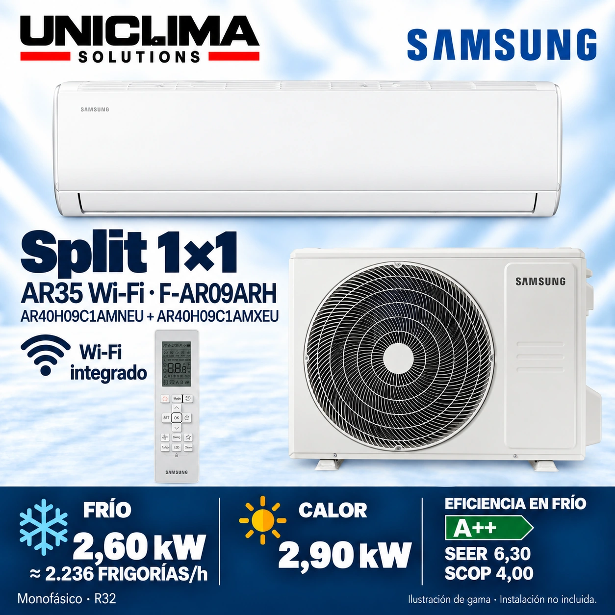Ensemble Samsung F-AR09ARH, 2.236 frigorías/h — Uniclima