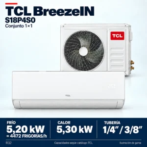 Aire acondicionado TCL BreezeIN S18P4S0 · 5,20 kW; conjunto e información técnica, ilustración de gama — Uniclima