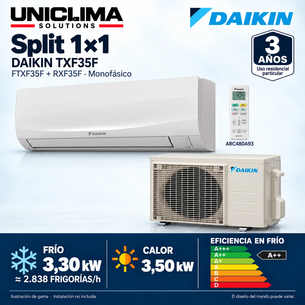 Daikin TXF35F: FTXF35F + RXF35F + ARC480A93. Abbildung der Produktreihe.
