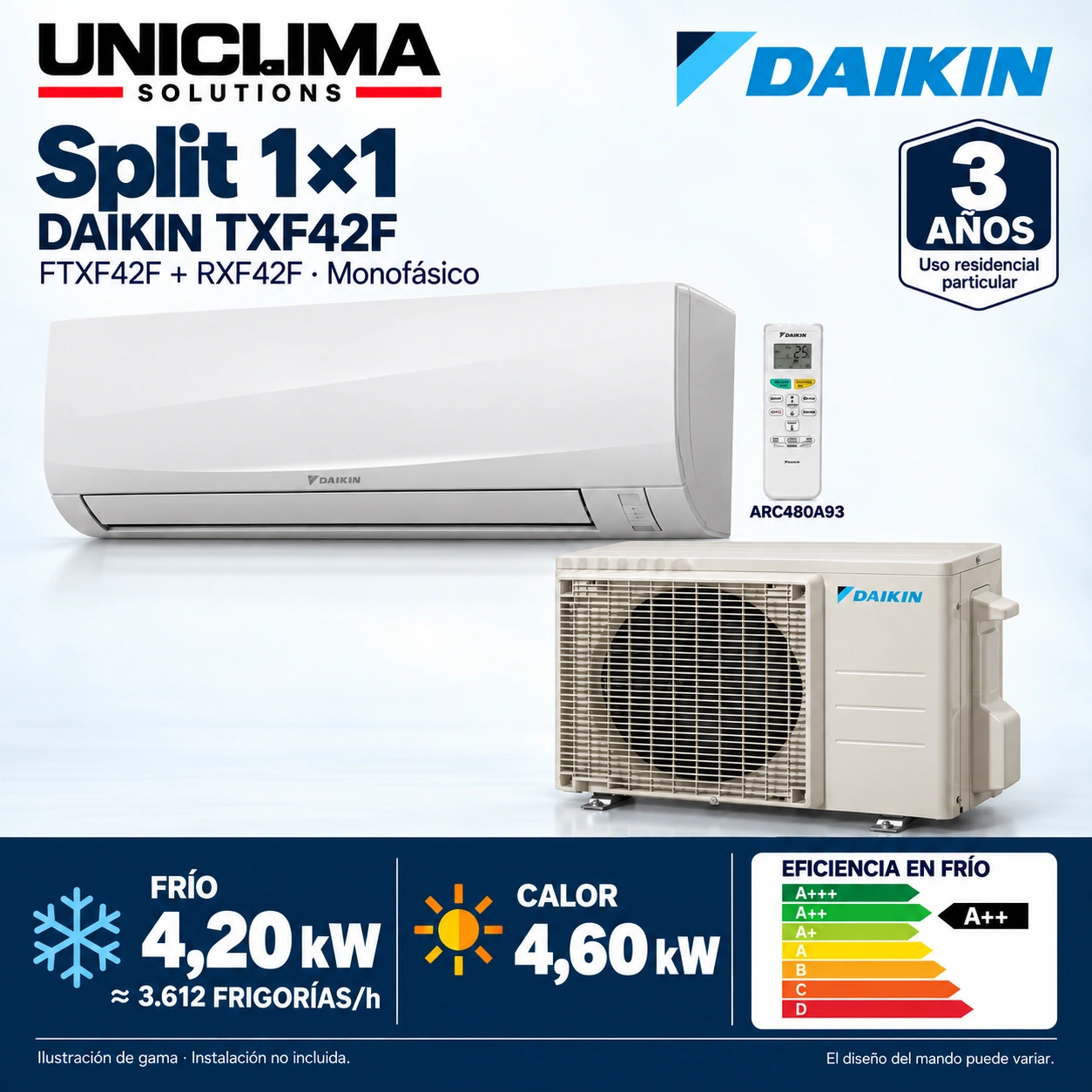 Daikin TXF42F: FTXF42F + RXF42F + ARC480A93. Abbildung der Produktreihe.