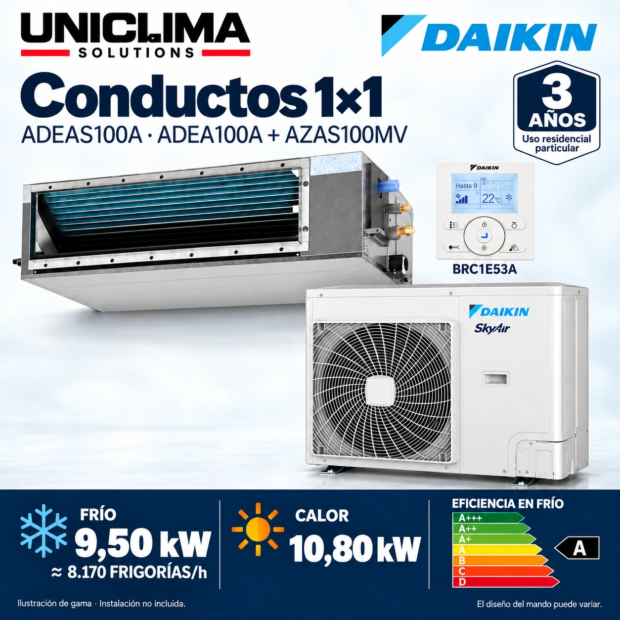 Daikin ADEAS100A Set · einphasig: ADEA100A + AZAS100MV + BRC1E53A. Abbildung der Produktreihe.