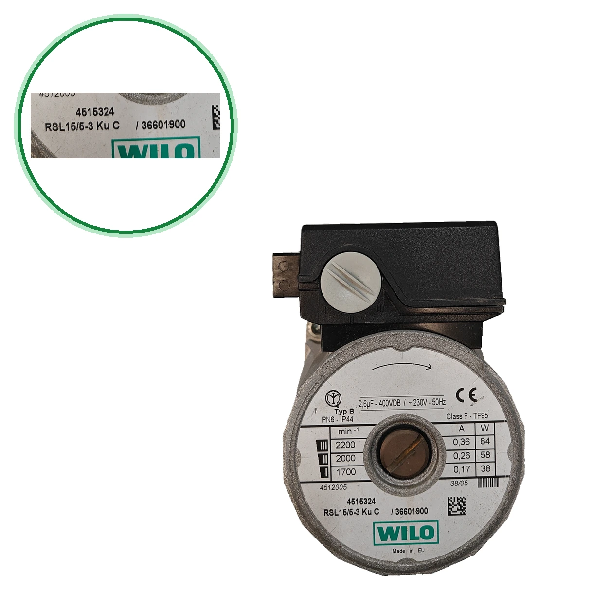 Bomba Wilo RSL15/5-3 Ku C Ferroli New Elite 60 / DIVAtop 60 – Ref. 39817820 · 36601900