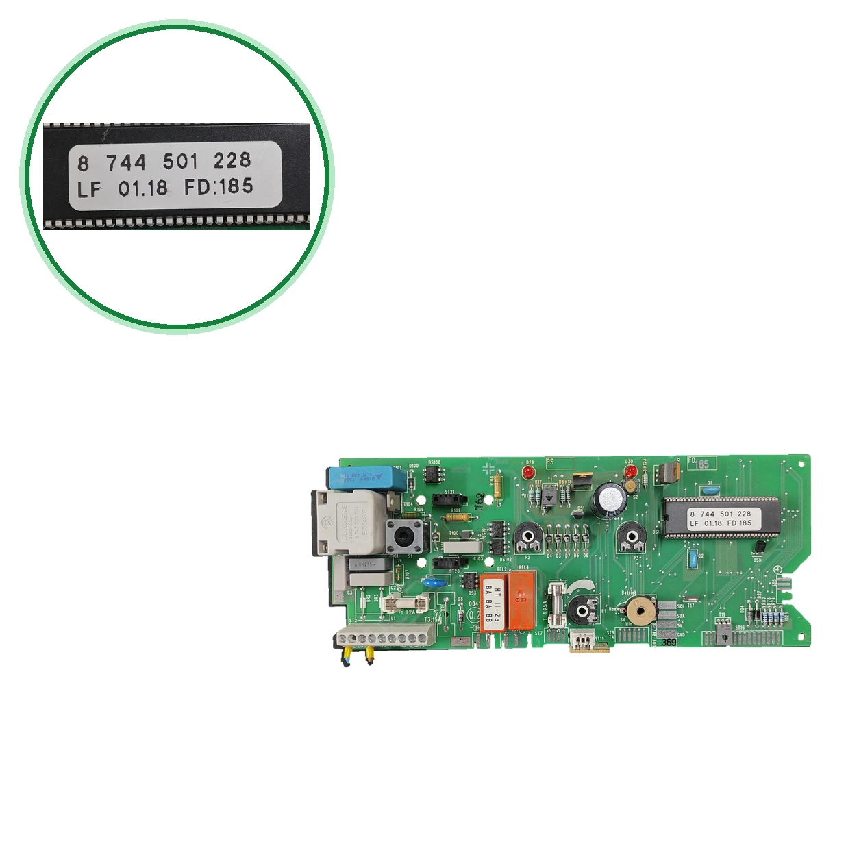Junkers PCB 8 748 301 222 · Chip 8 744 501 228 · ZWA 24 1A 23
